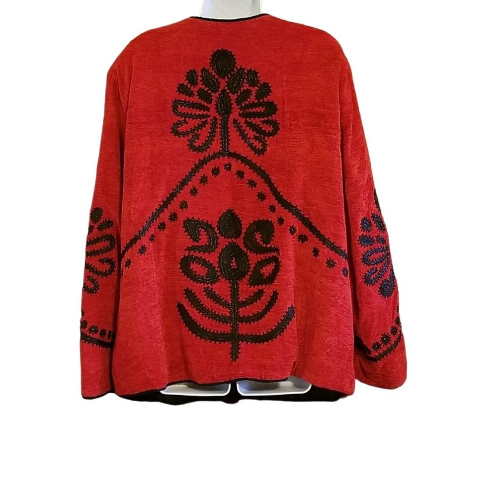 Allure Vintage Embellished Button Cardigan Womens 1X Red Velour Barrel Buttons - Picture 14 of 16